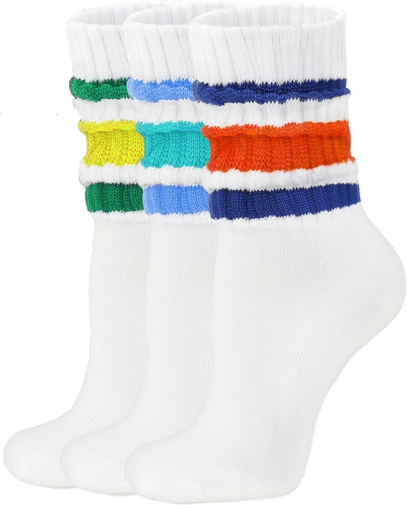 AugRing Store Women's Scrunch Crew Socks Retro 3-Pack Solid Cotton Boot Calf Chunky Ribbed Cozy Slouchy Socks Size 5-11 - Image 1